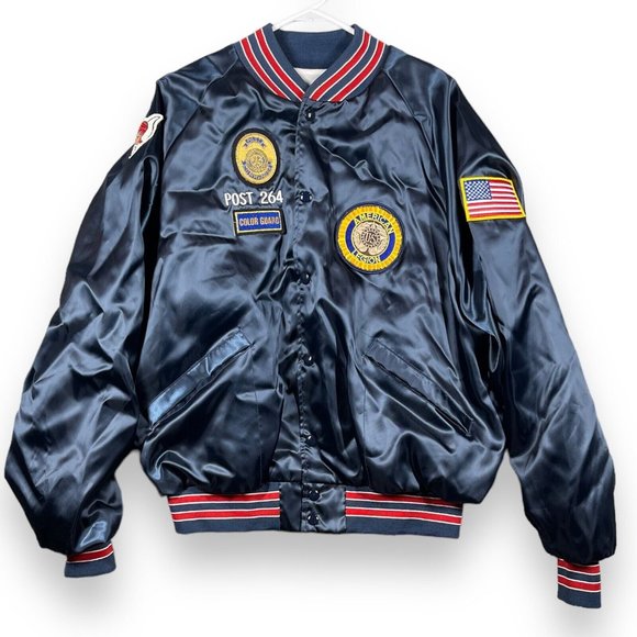 Vintage American Legion Jacket Mens Size Xl Navy Blue Satin Post 264 Color Guard - Picture 1 of 12